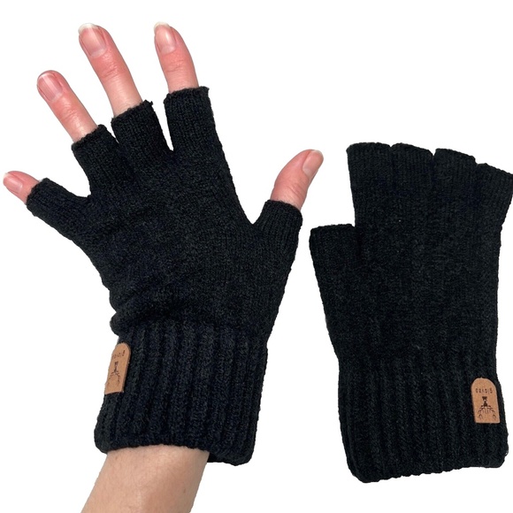 Cable Knit Fingerless Gloves Black Texting Driving Warm Soft Winter Mens Womens - Picture 1 of 8
